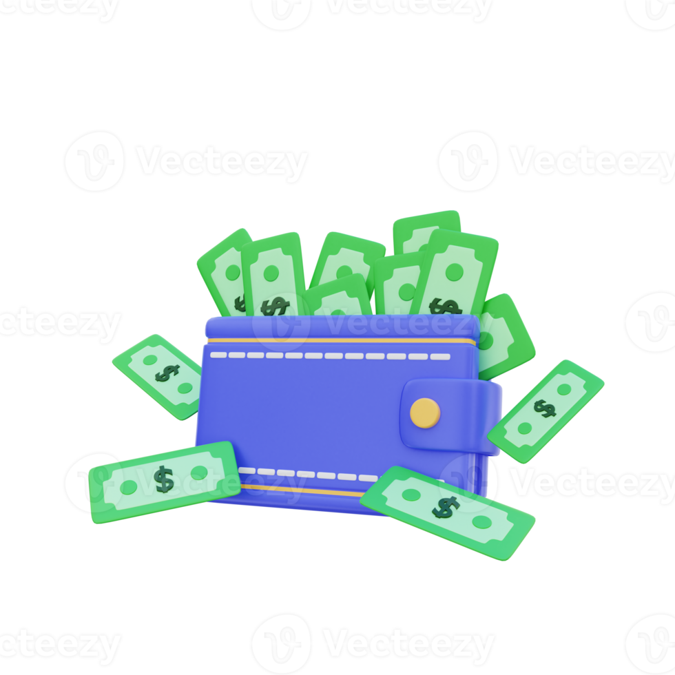 3d Brieftasche und viel Geld Konzept Illustration png