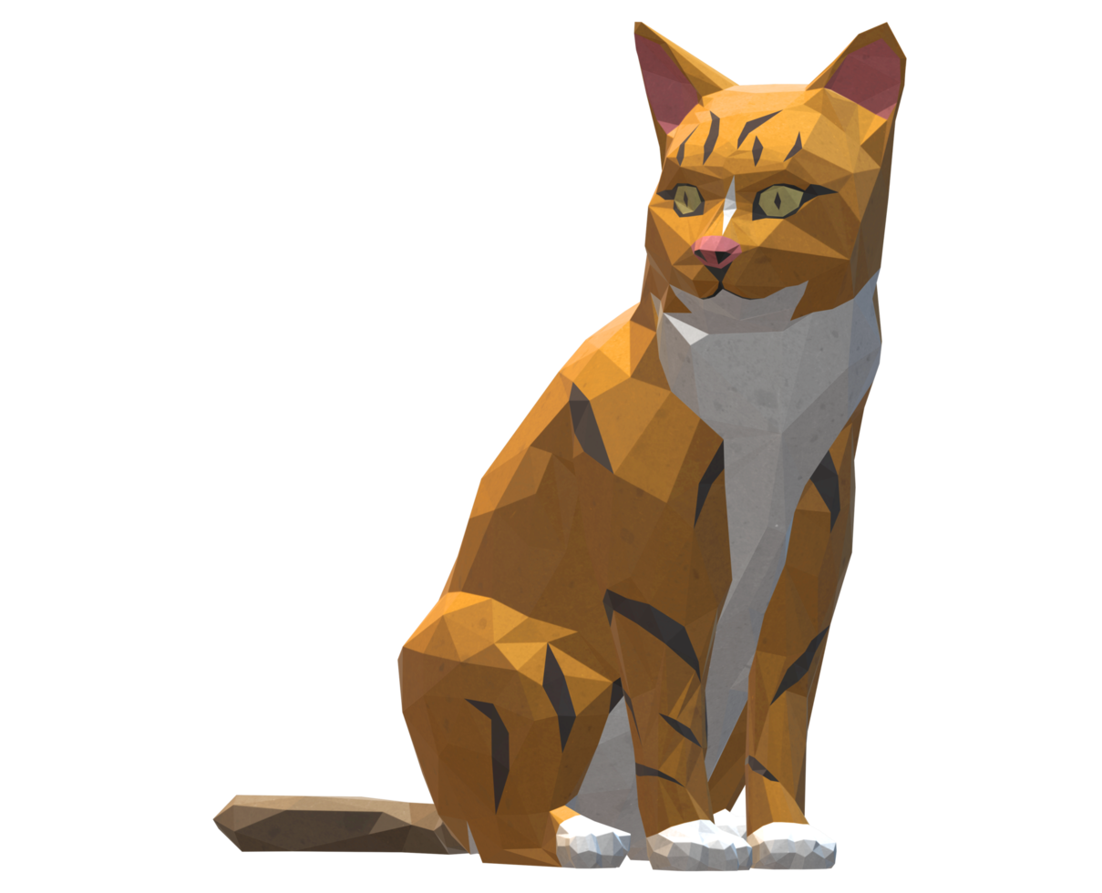 Low poly cat Statue on a transparent background png