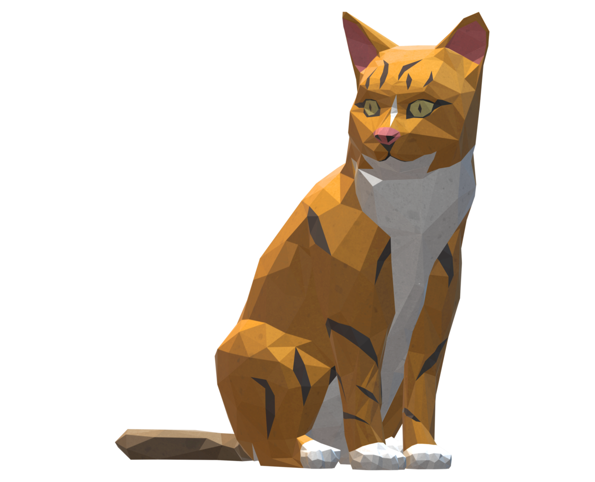 niedrig poly Katze Statue auf ein transparent Hintergrund png