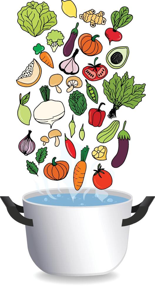 Cooking concept. On the stove, boil the soup. cooking food vector