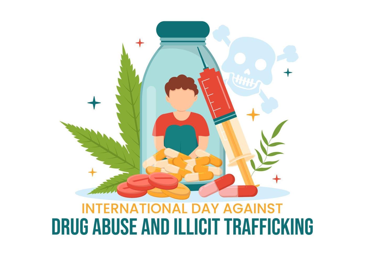 International Day Against Drug abuse and Illicit Trafficking illustration with Anti Narcotics to Avoid Drugs in Hand Drawn Templates Illustration vector