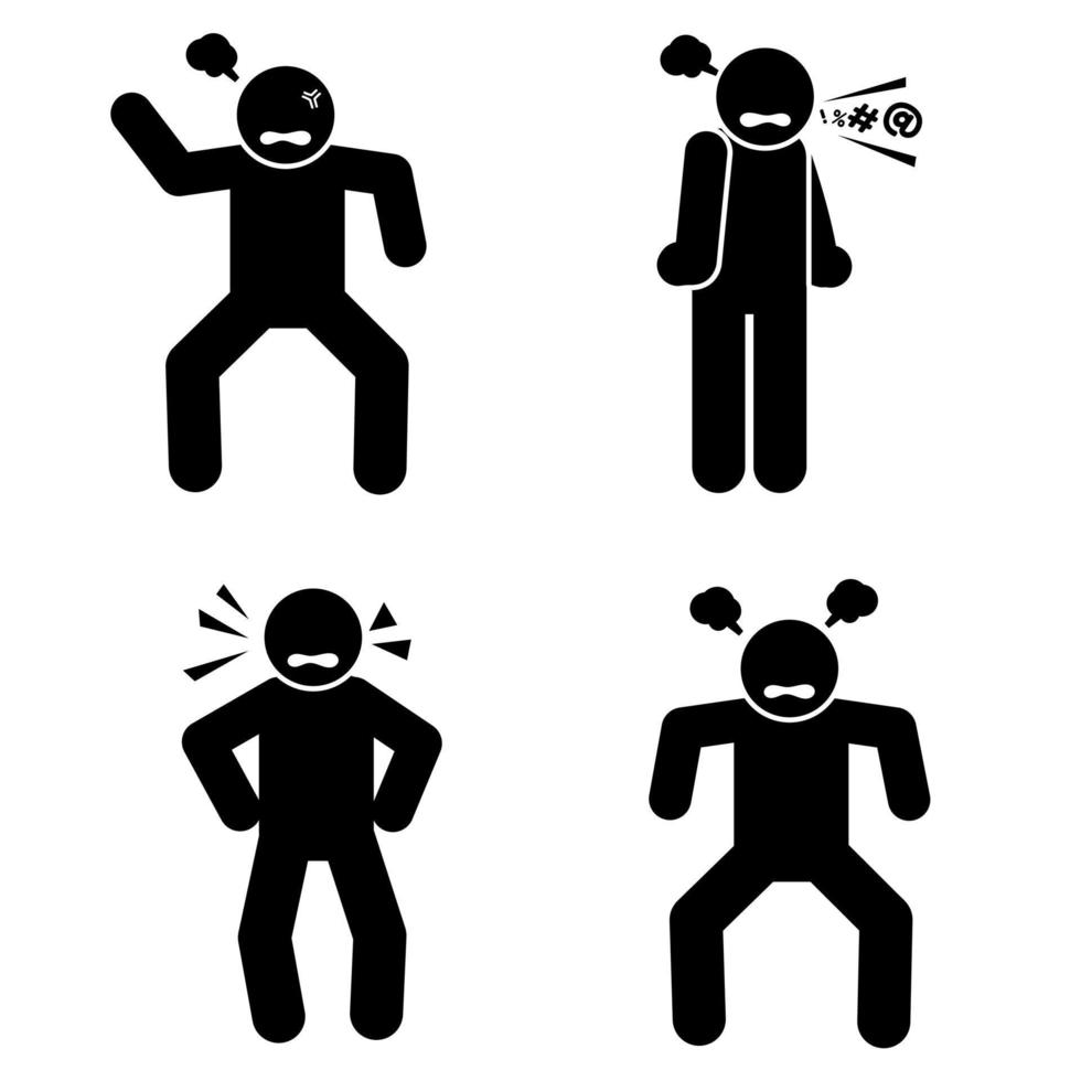 A stick figure pictogram depicting an angry person can be a simple and effective way to convey emotions in visual communication. vector