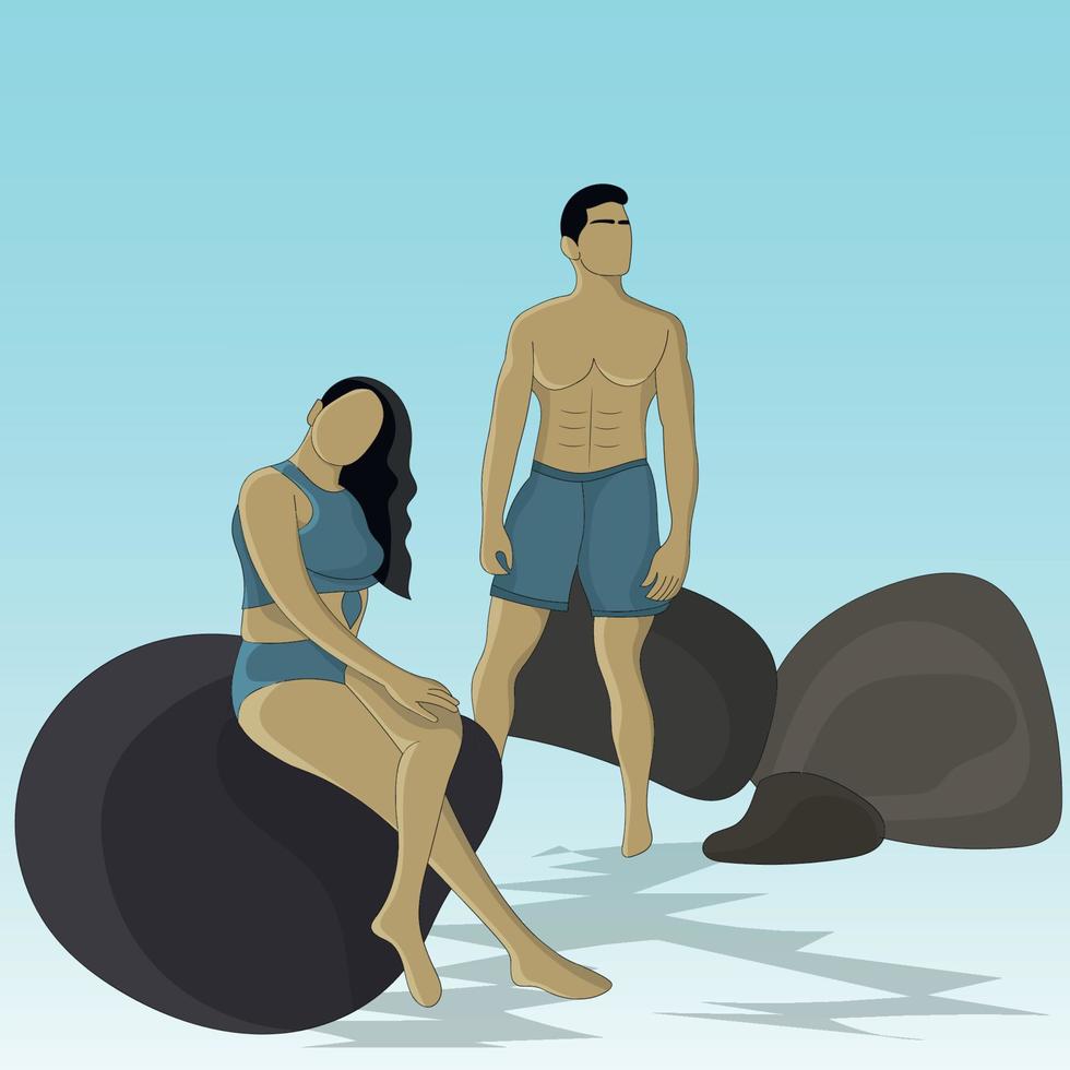 Flat design of woman and man at the beach vector