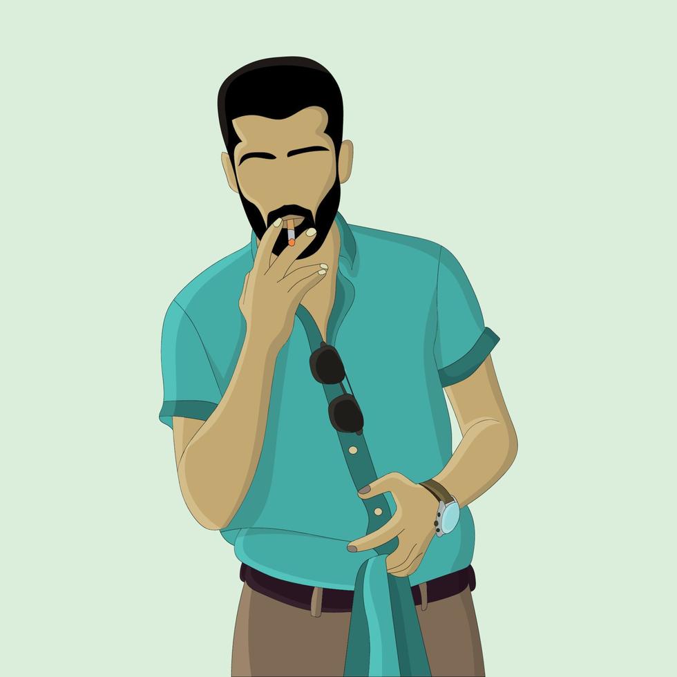 flat design of smoking man with wearing wristwatch vector