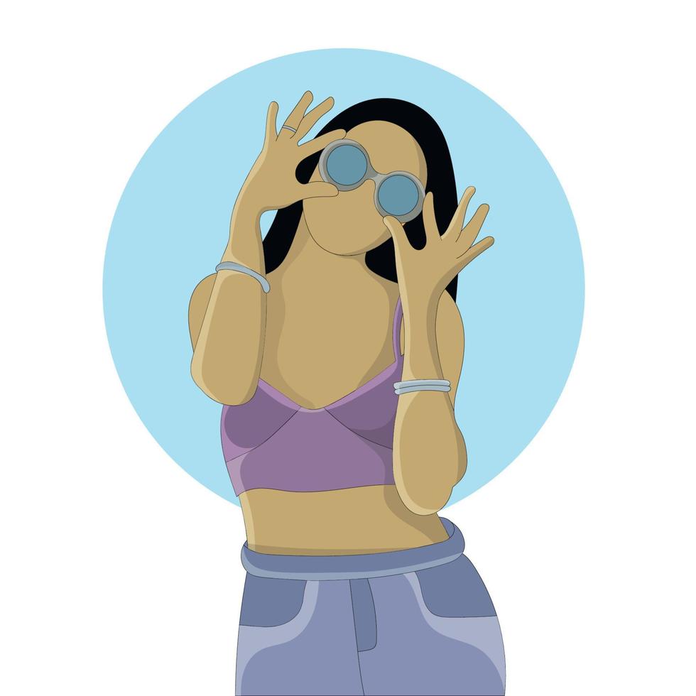 Flat design of a stylish girl in a purple top with wearing a glasses vector