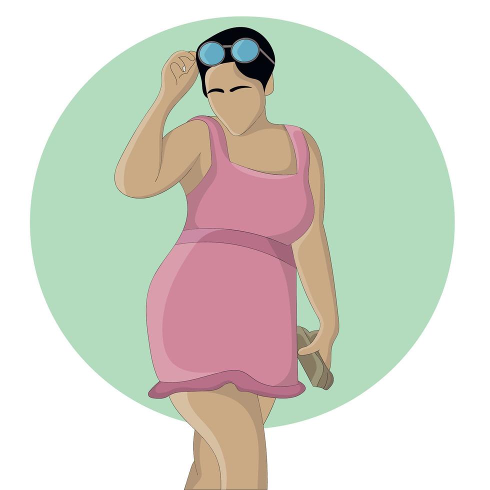 Flat design of woman in pink short dress with sunglasses on head vector