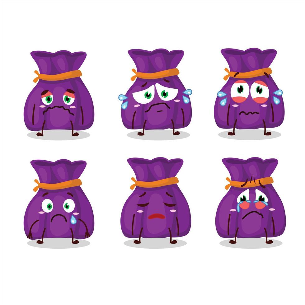 Purple candy sack cartoon character with sad expression vector