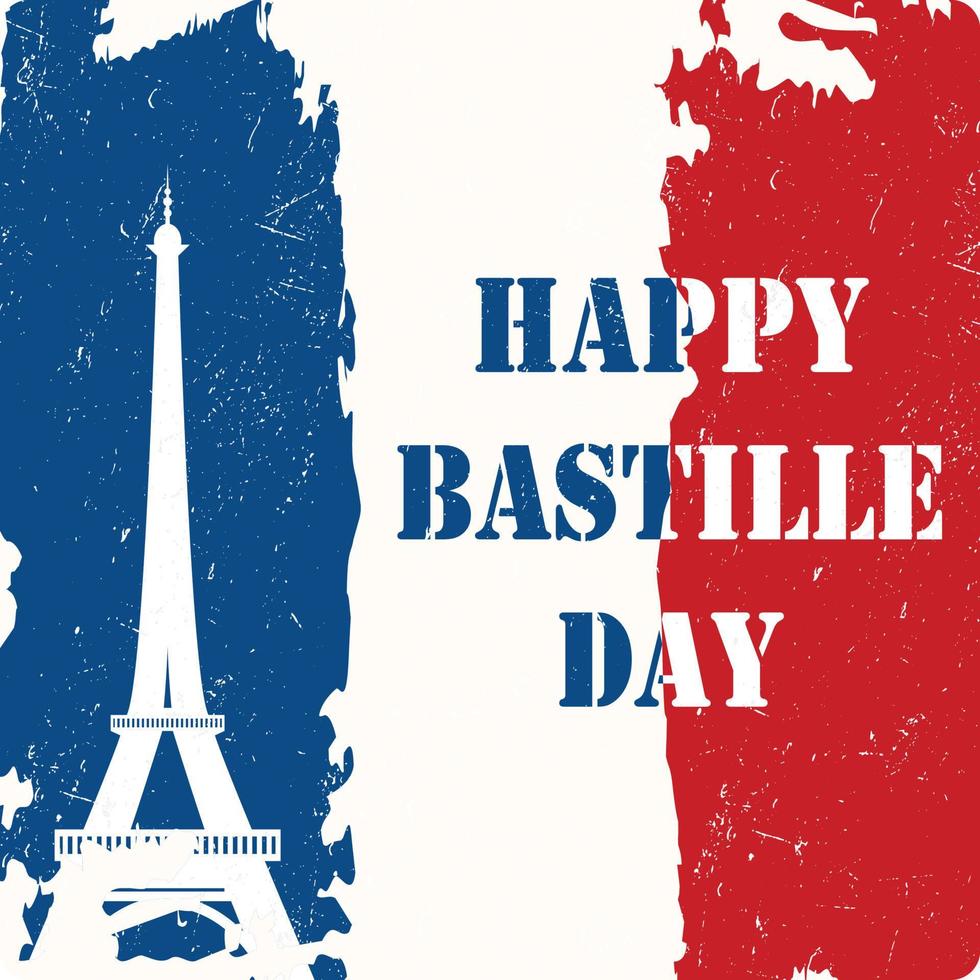 contento Bastille día, 14to de julio cepillo carrera fiesta saludo tarjeta en colores de el nacional bandera de Francia con eiffel torre, moderno antecedentes ilustración vector