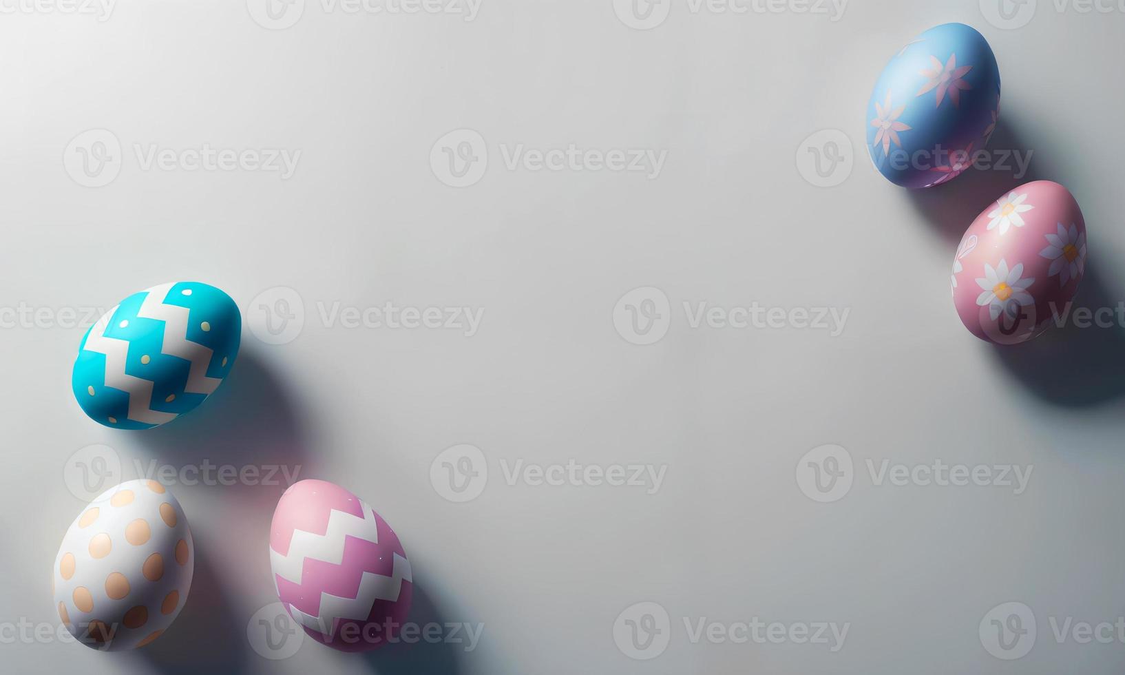 Colorful Easter eggs on a white background with copy space photo