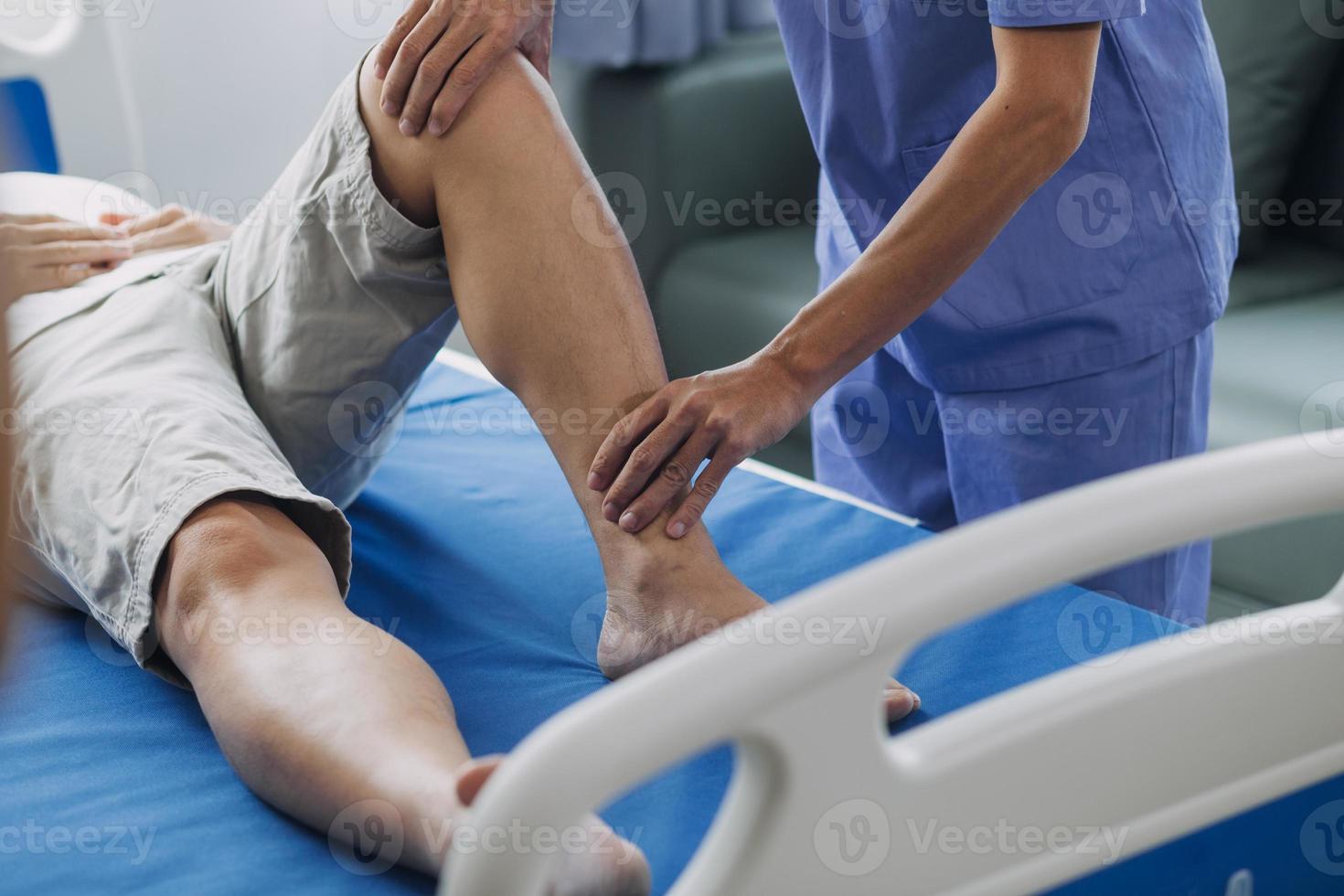 Patient doing some special exercises under supervision in a room photo