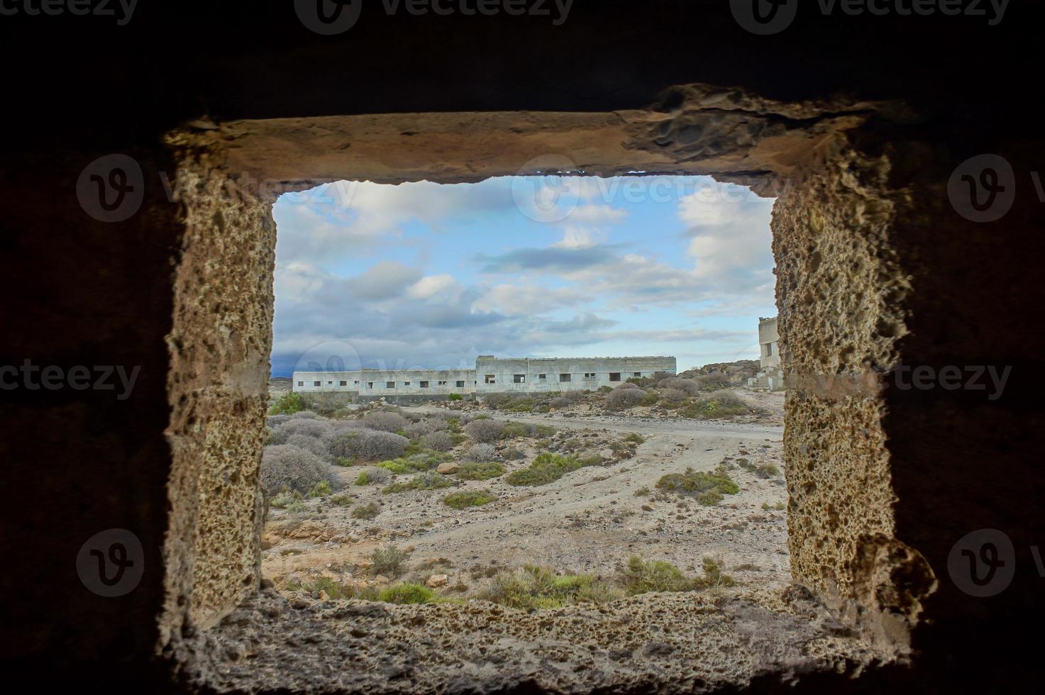 View through the stone window photo