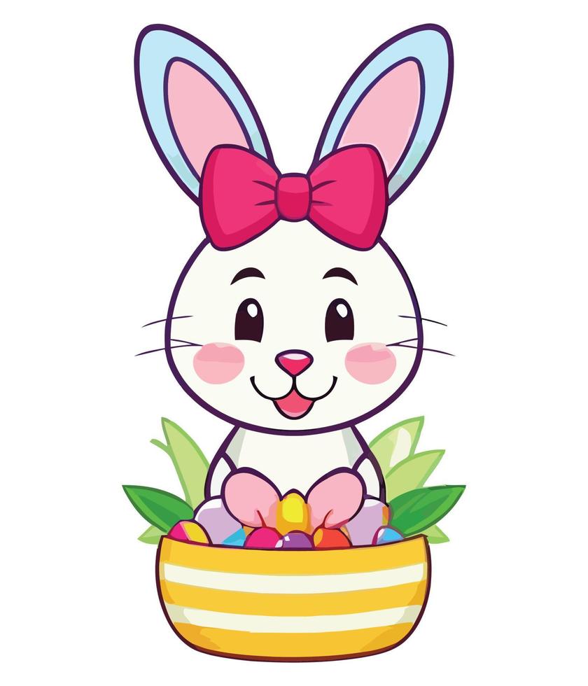 Springtime Delight, Adorable Easter Bunny and Colorful Eggs Vector Illustrations for Kids and Adults to Celebrate the Season's Joy. Adobe Illustrator Artwork