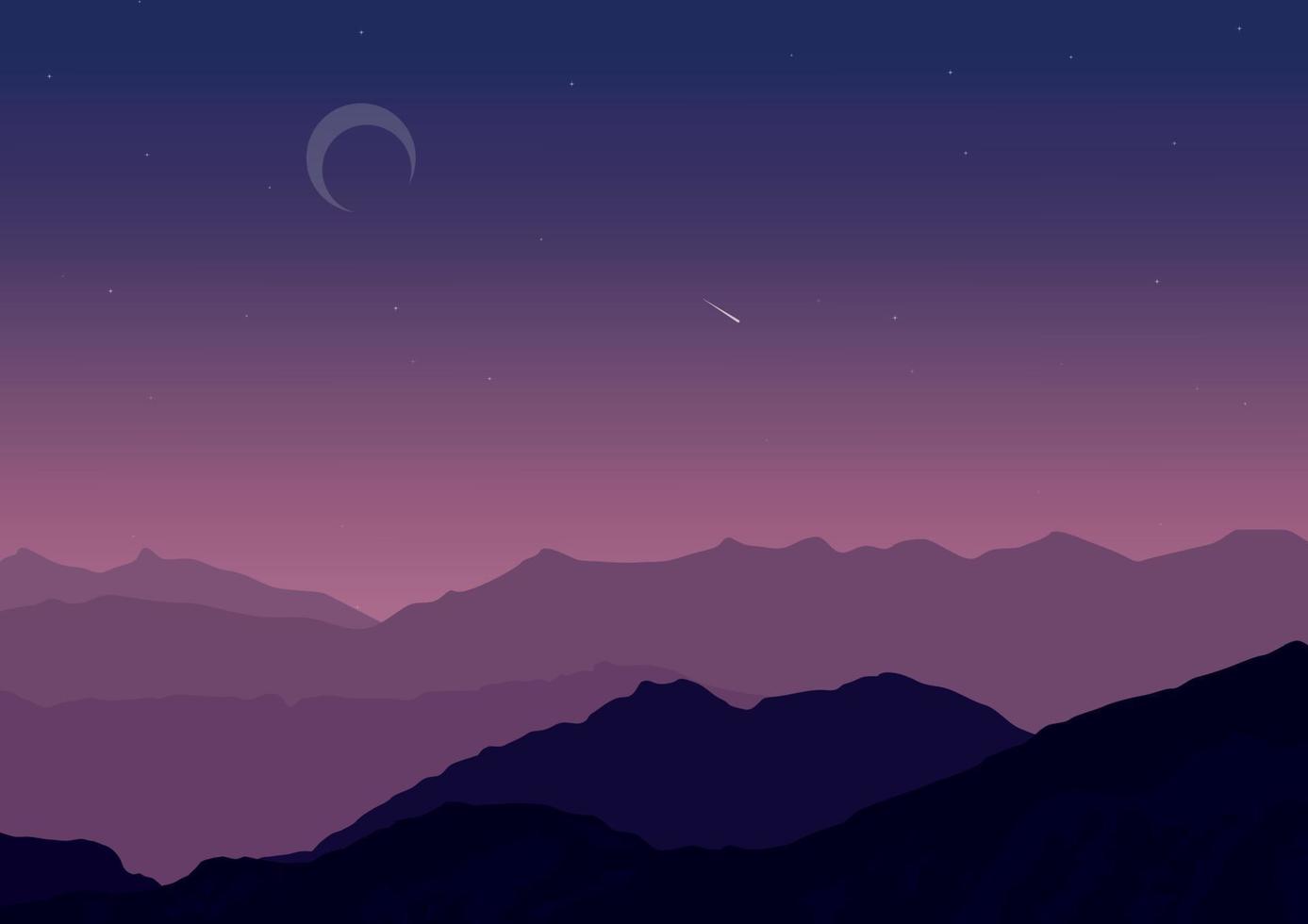 night mountains landscape vector with a moon and purple tone.
