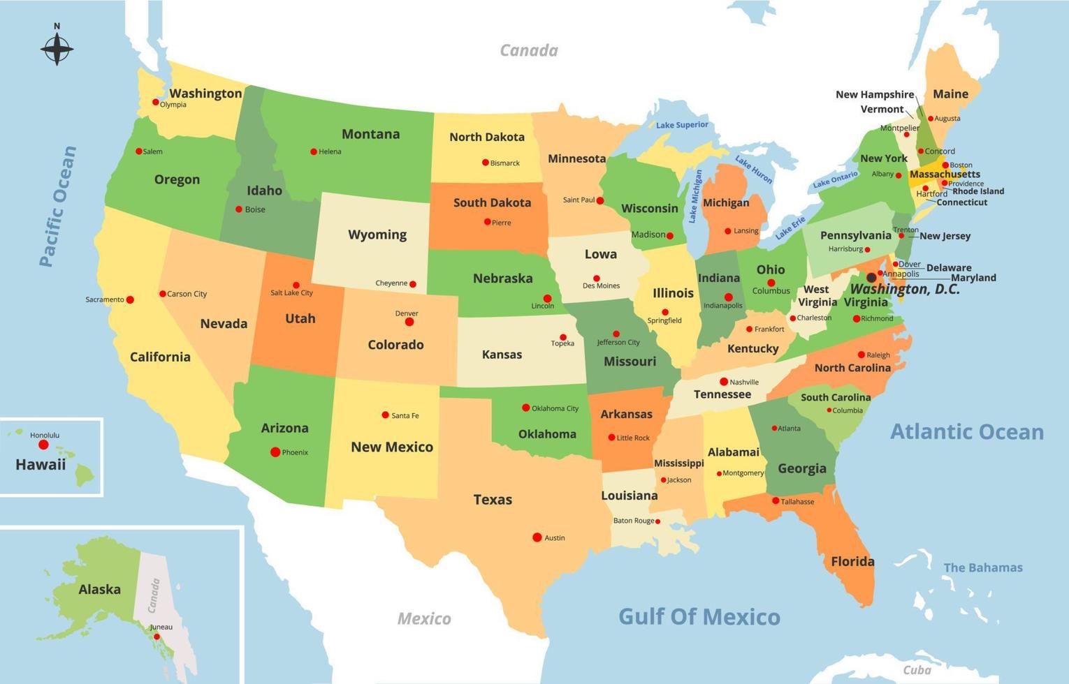 mapa de estados unidos de america vector