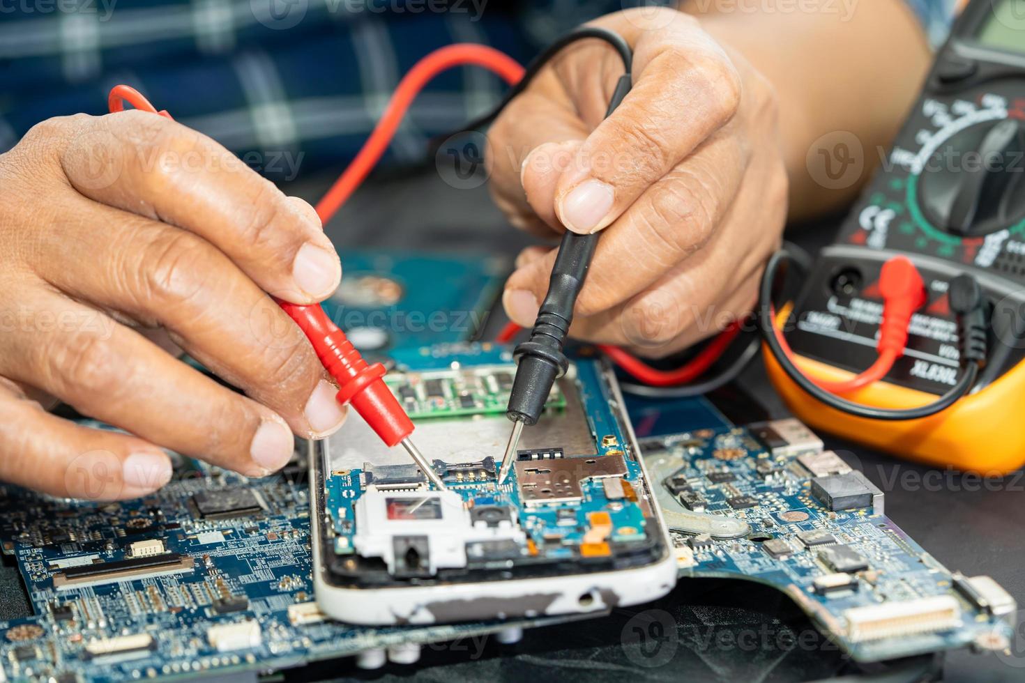 Repairing and upgrade circuit mainboard of notebook, electronic, computer hardware and technology concept. photo