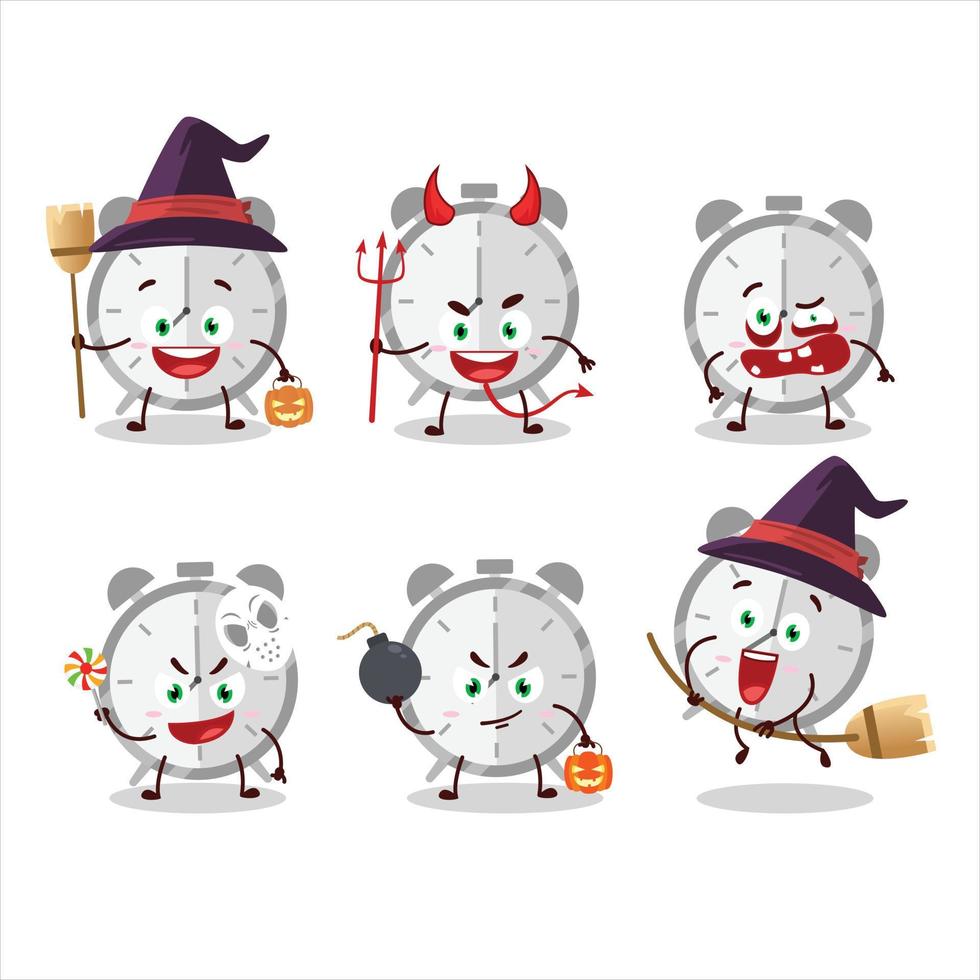 Halloween expression emoticons with cartoon character of alarm clock vector