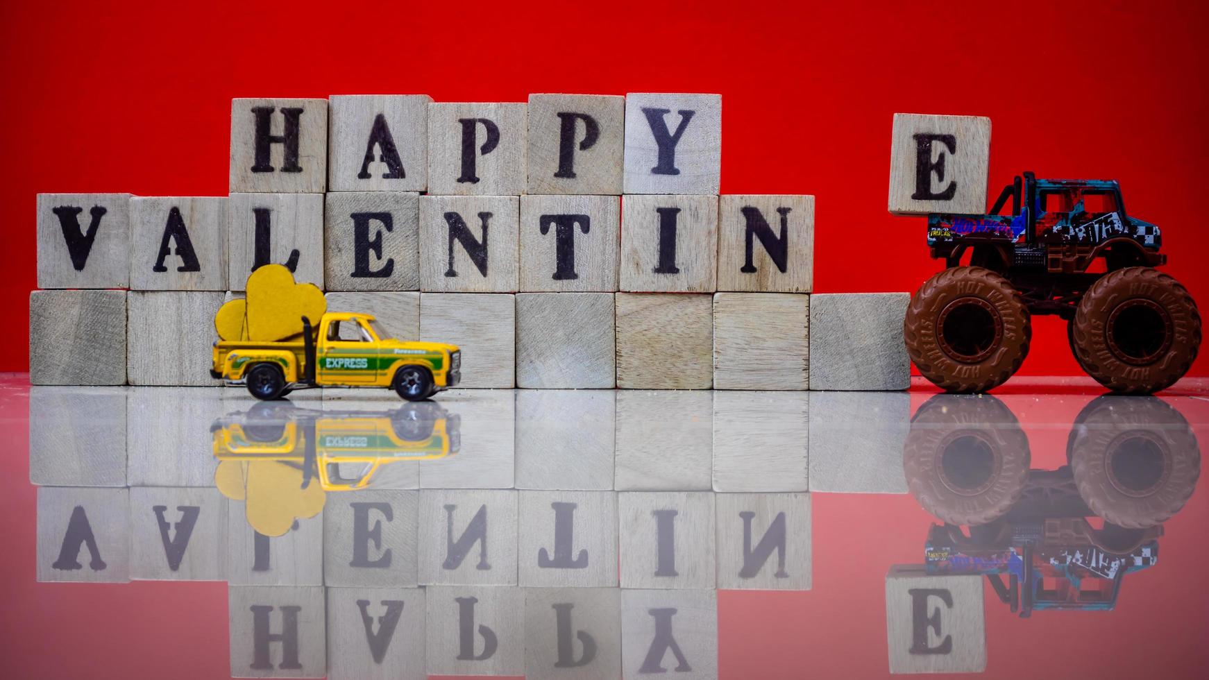 minahasa, Indonesia  January 2023, Happy valentine's day from stacked wooden blocks photo