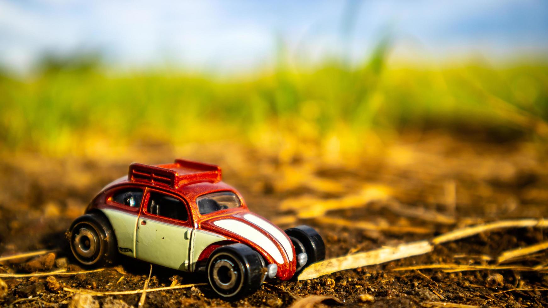 South Minahasa, Indonesia  February 2023, toy car on green grass photo