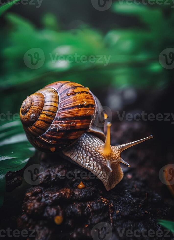 stunning breathtaking vibrant snail in their own habitat photo