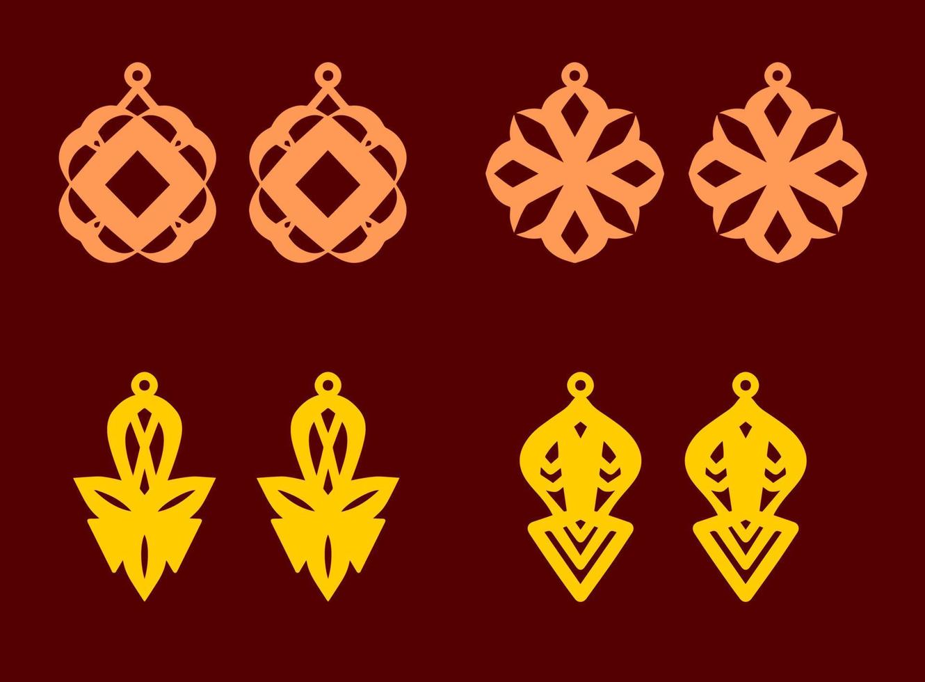 A collection of Earrings templates with geometric shapes. Isolated stencils pattern suitable for handmade work, laser cutting and printing. Jewelry Template. vector