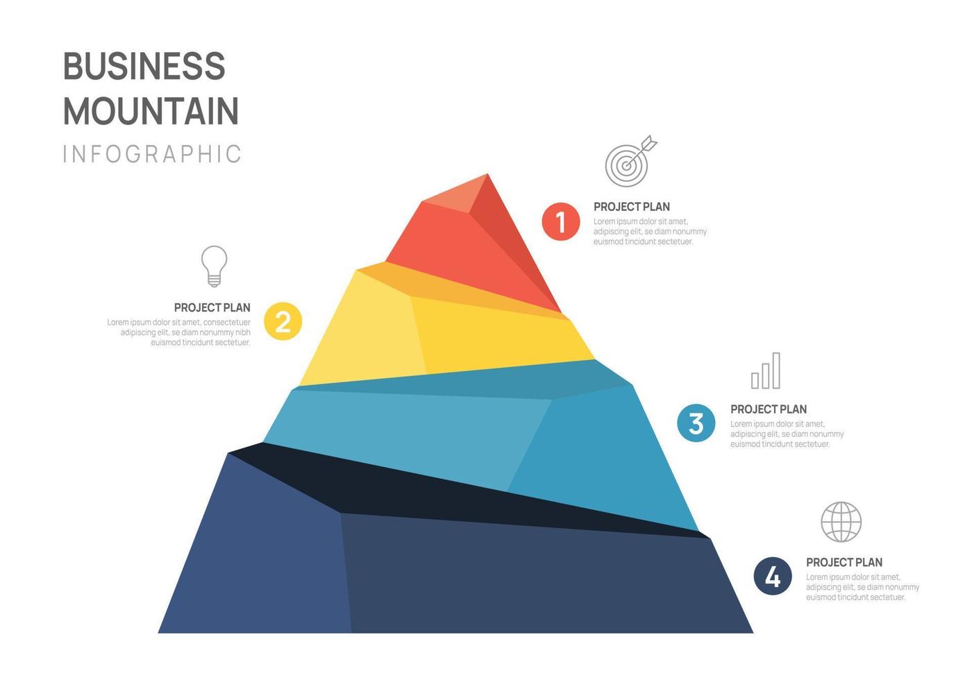 infografía negocio crecimiento diseño modelo. negocio montaña concepto con 4 4 pasos vector