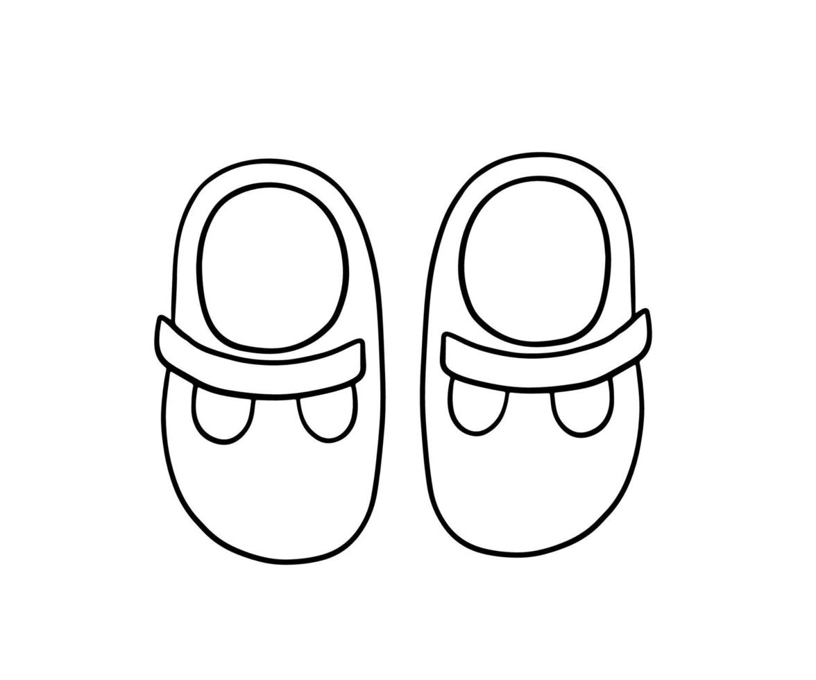 Infant cute shoes doodle. Outline sketch Baby clothes isolated on white vector