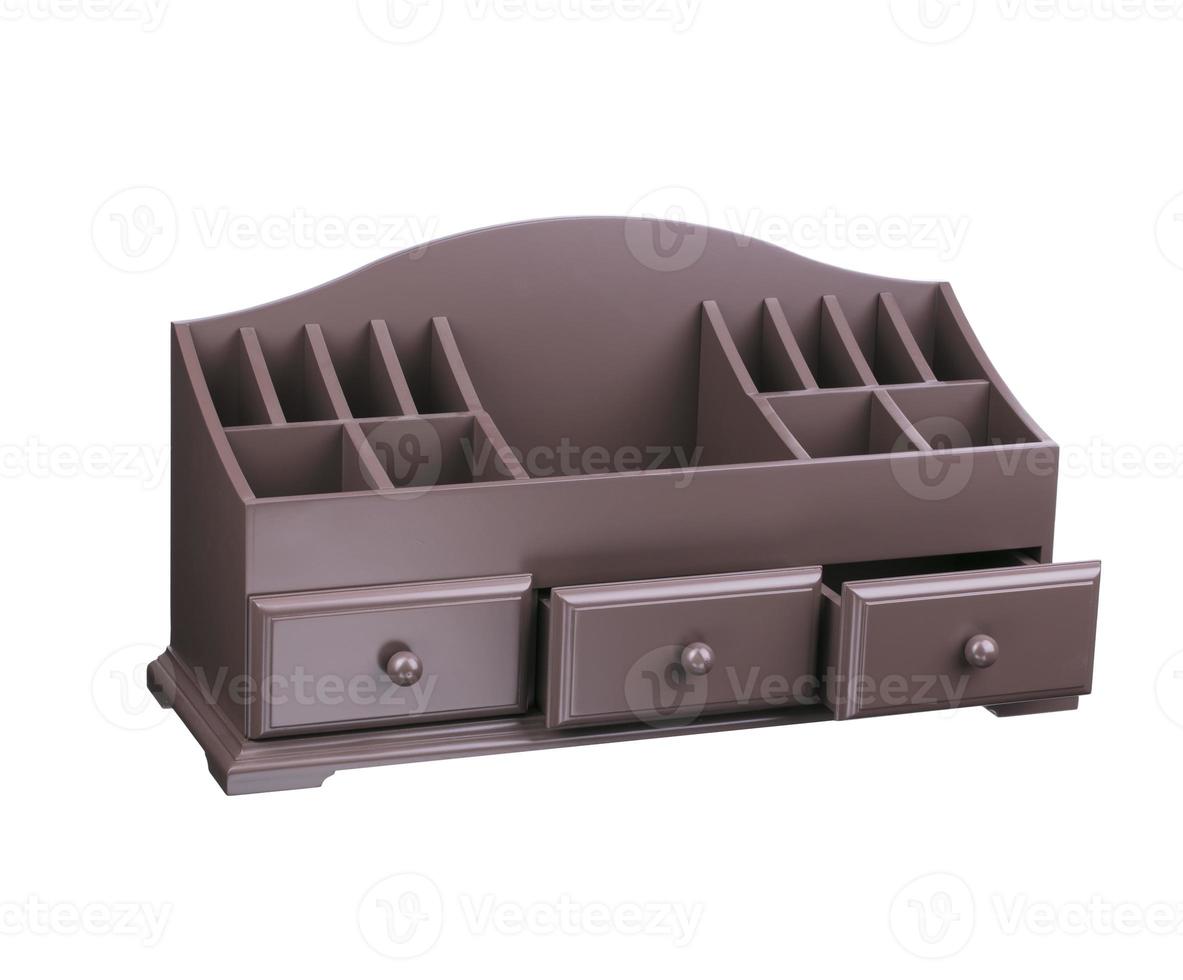 Dark wooden casket with shelves. A small cabinet for cosmetics. photo