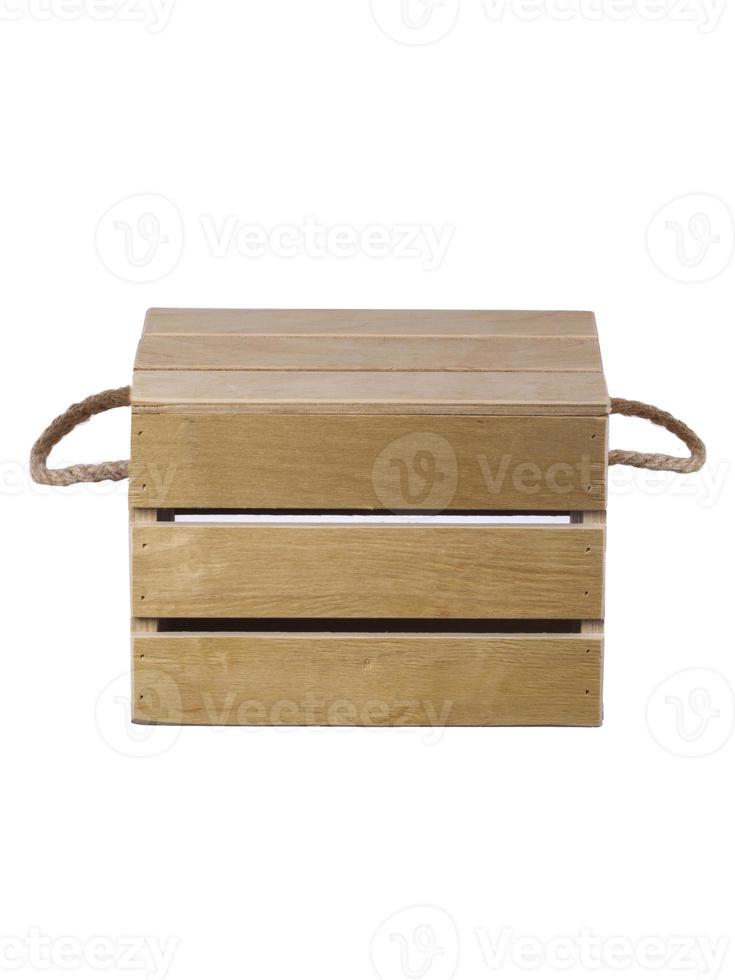 Wooden box made of boards with rope handles. Storage container. photo