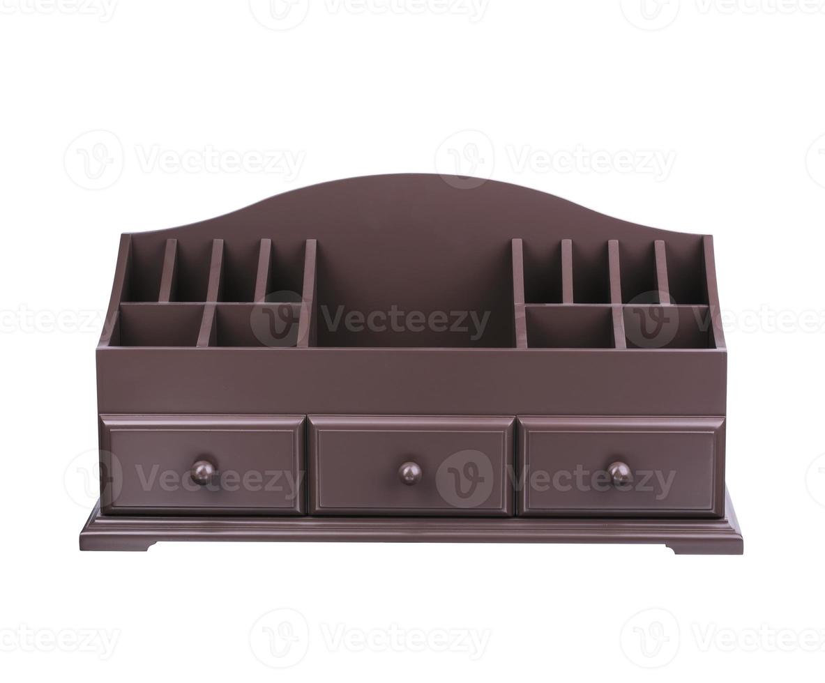 Dark wooden casket with shelves. A small cabinet for cosmetics. photo