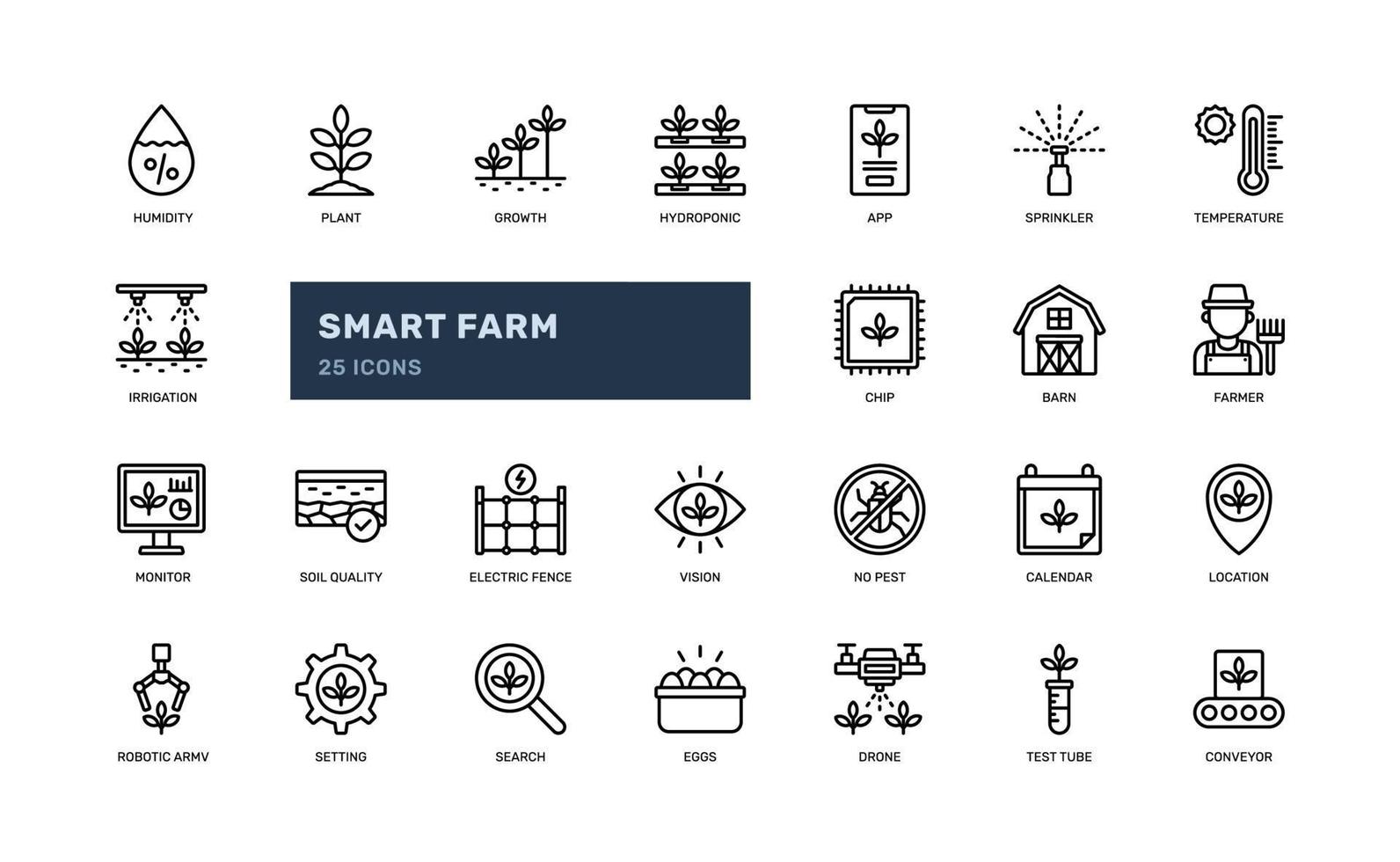 smart farm internet of things agriculture farming detailed outline line icon set vector