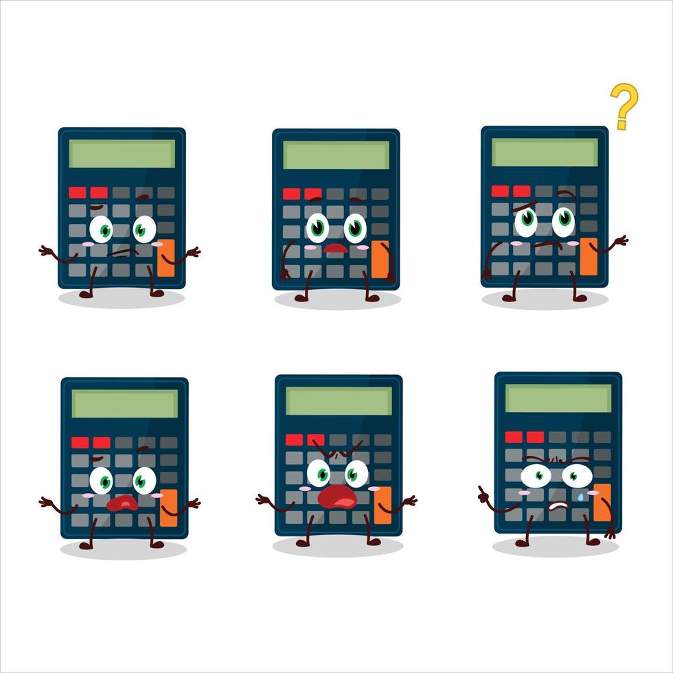 Cartoon character of calculator with what expression vector