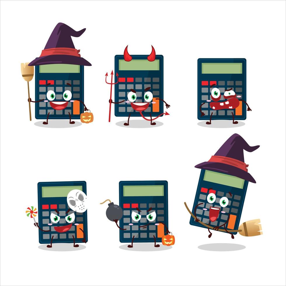 Halloween expression emoticons with cartoon character of calculator vector