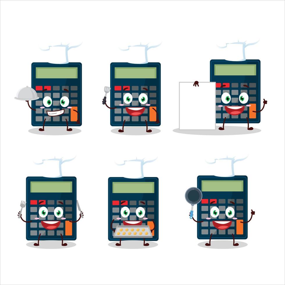 Cartoon character of calculator with various chef emoticons vector