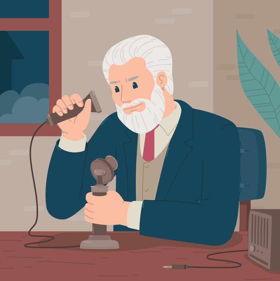 Alexander Graham Bell with His Telephone vector