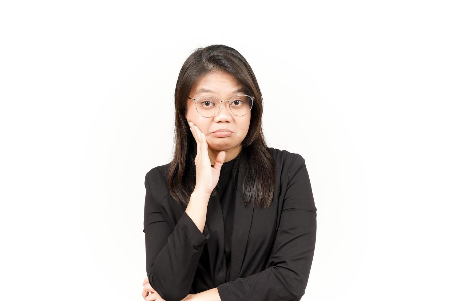 Boring Gesture Of Beautiful Asian Woman Wearing Black Blazer Isolated On White Background photo