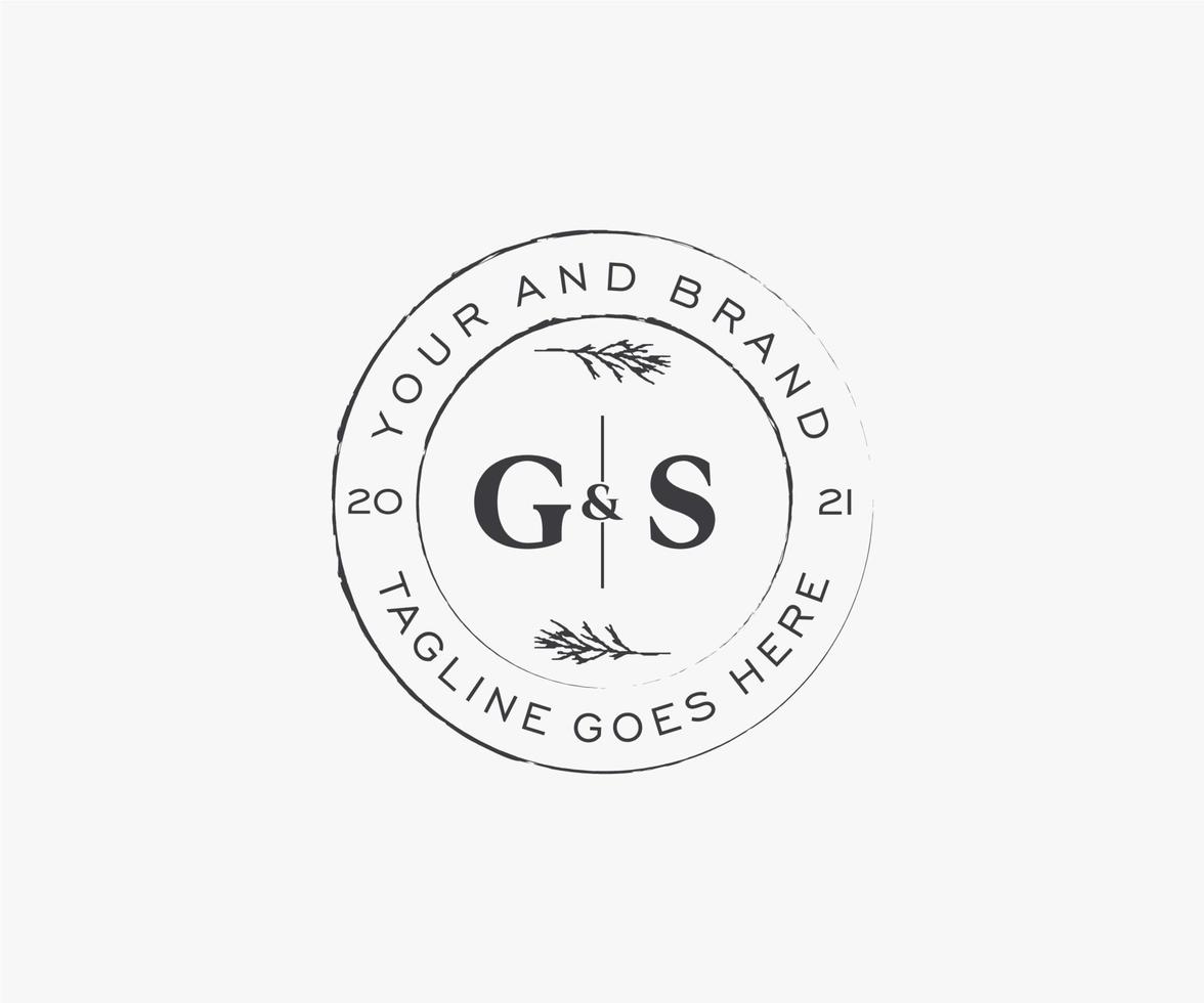initial GS letters floral frames. Botanical feminine editable premade monoline unique decoration for greeting card, wedding invitation. vector