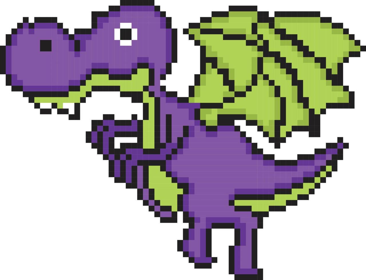Dragon pixelated icon vector illustration design, Pixel art set isolated flying monster
