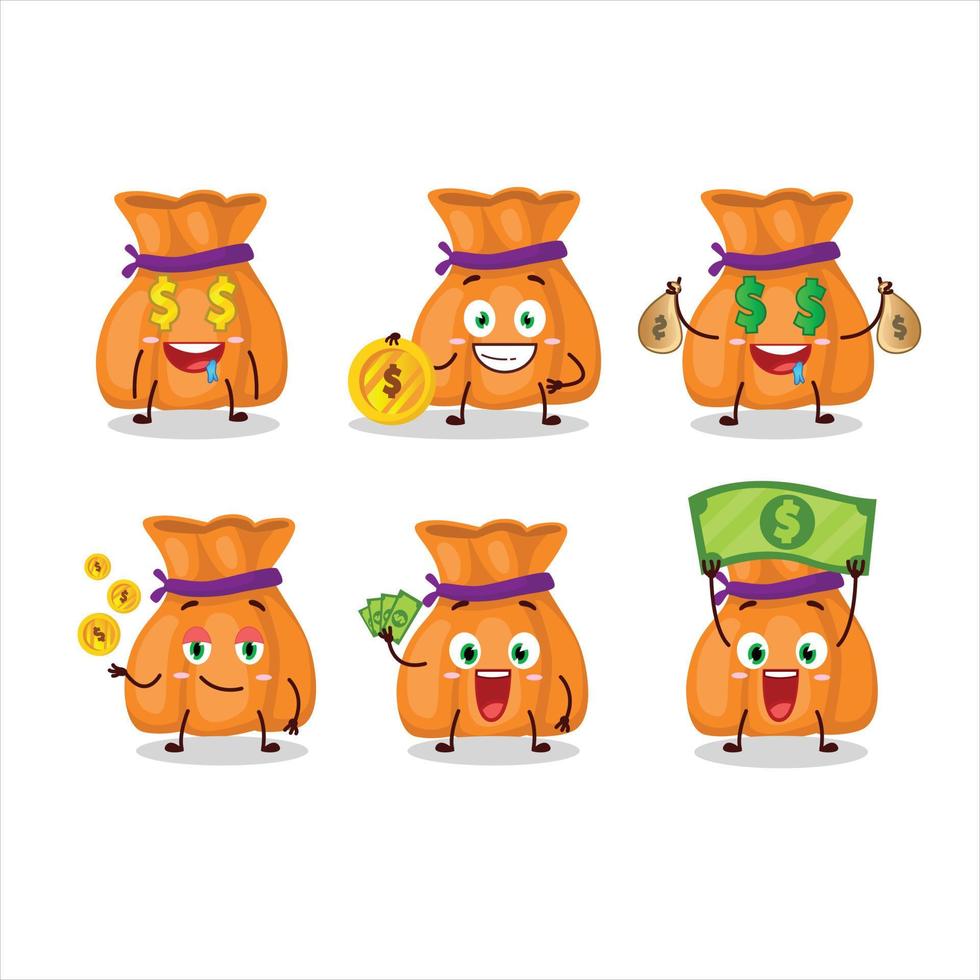 Orange candy sack cartoon character with cute emoticon bring money vector