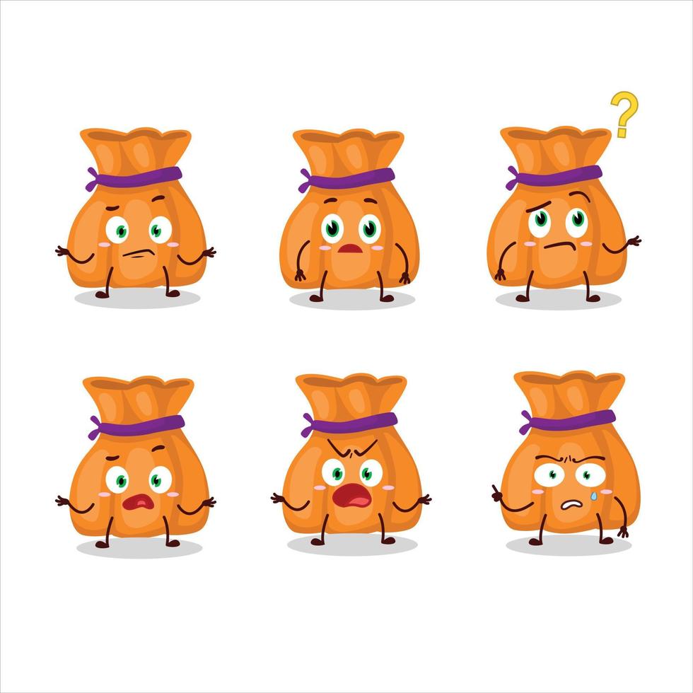 Cartoon character of orange candy sack with what expression vector