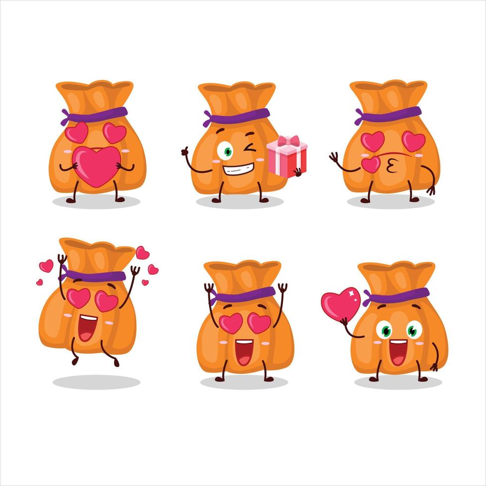 naranja caramelo saco dibujos animados personaje con amor linda emoticon vector