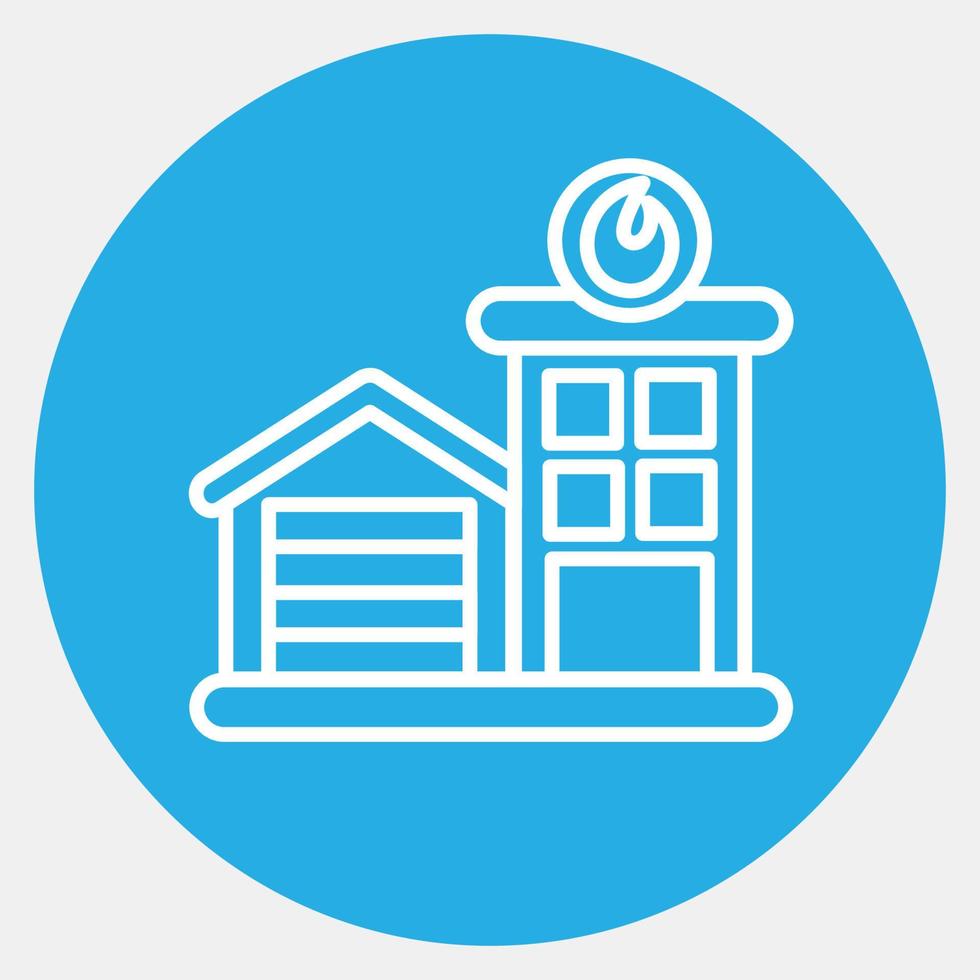 Icon fire station. Building elements. Icons in blue round style. Good for prints, web, posters, logo, site plan, map, infographics, etc. vector