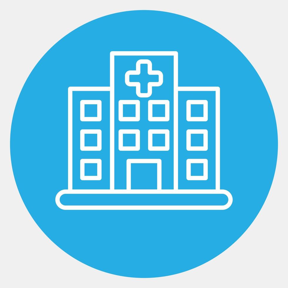 icono hospital. edificio elementos. íconos en azul redondo estilo. bueno para huellas dactilares, web, carteles, logo, sitio plan, mapa, infografía, etc. vector