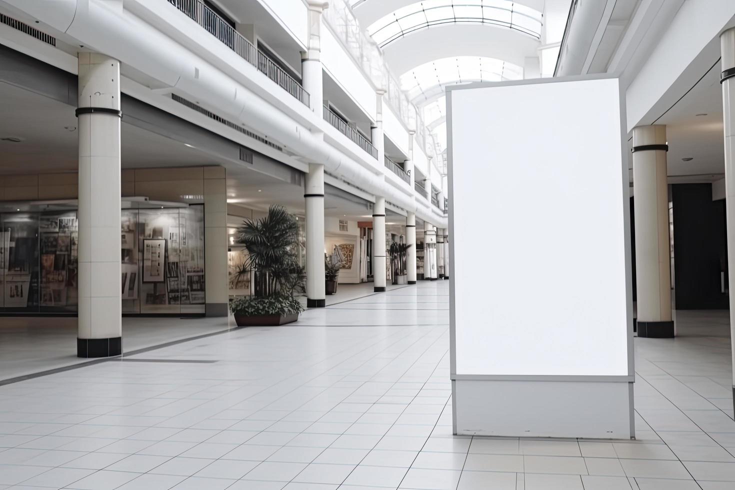 public shopping center mall or business center advertisement board space as empty blank white mockup signboard photo