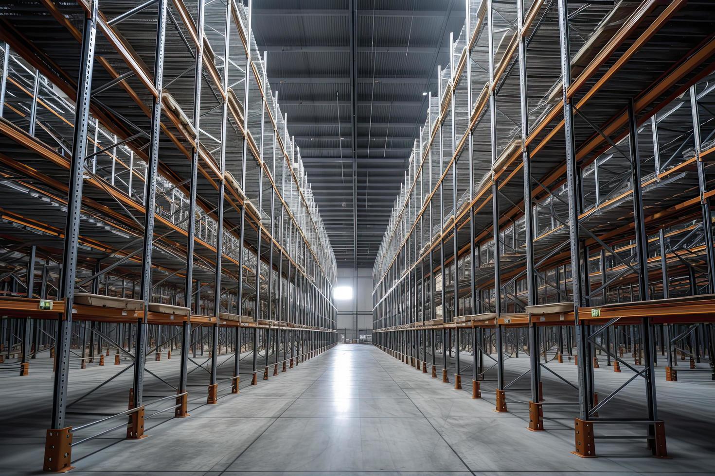 Huge distribution warehouse with high shelves photo