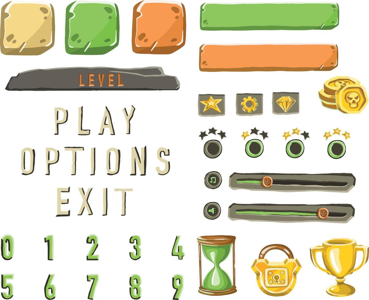 Game template with elements of game objects. Vector illustration