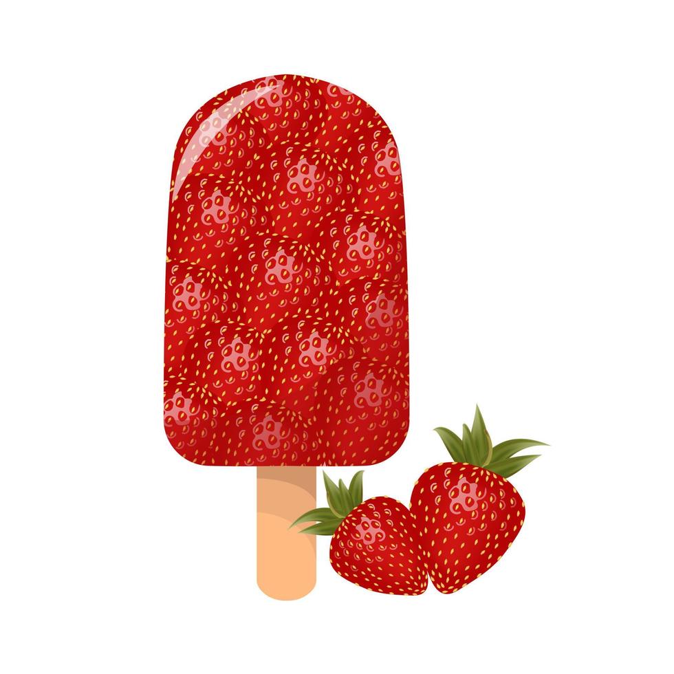 Strawberry ice cream, strawberry sorbet. For sticker and t shirt design, posters, logos, labels, banners, stickers, product packaging design, etc. Vector illustration