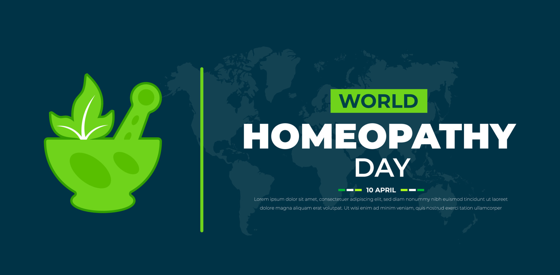 World Homoeopathy Day background or banner design template with green
