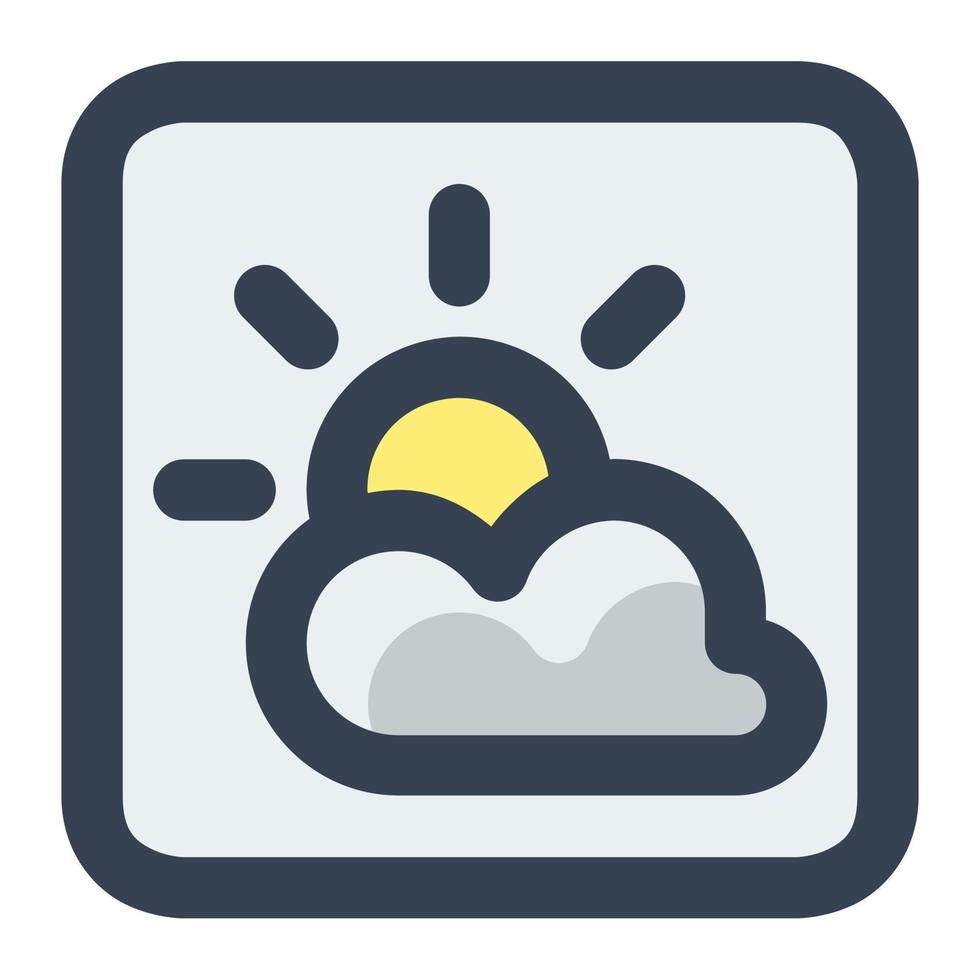 Sun with cloud in gray filled color icon. Weather app, forecast, summer, climate vector