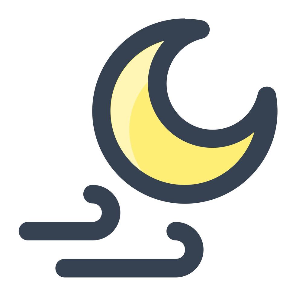 Crescent moon with wind in color filled icon. Wind, night , windy, season, weather vector