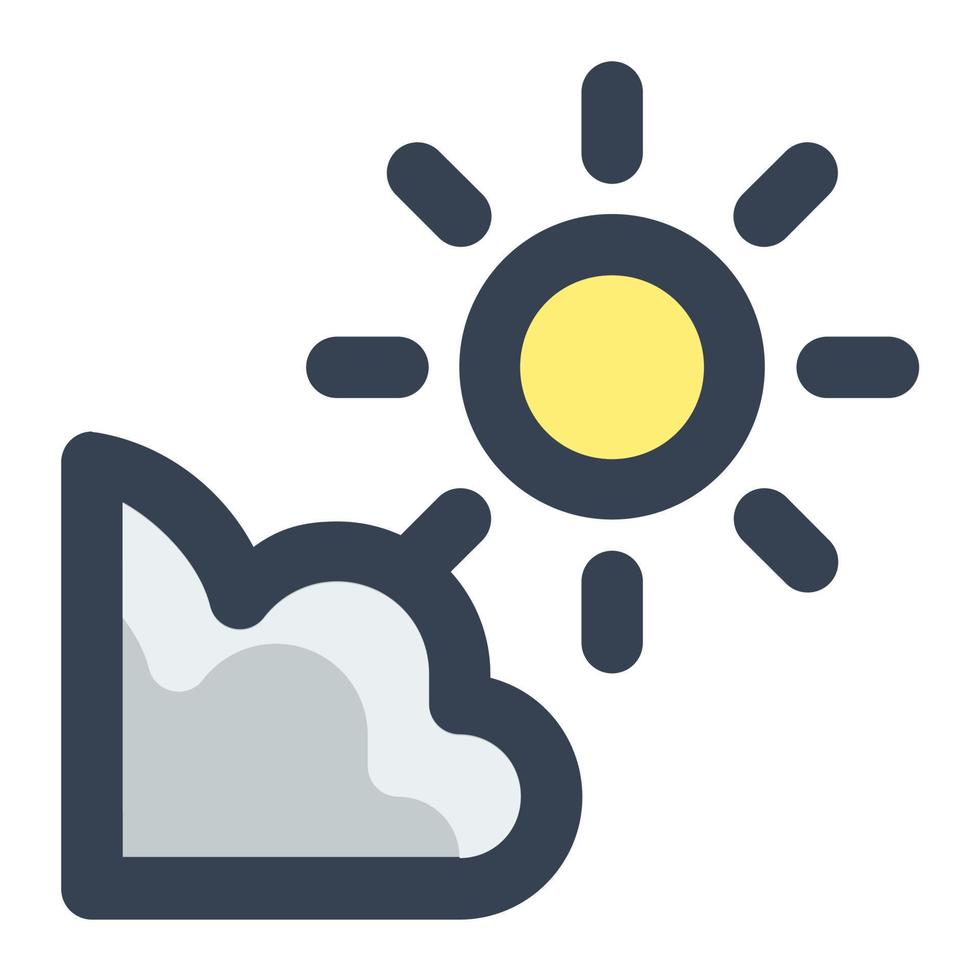 Sun and cloud icon in color filled style. Sunny, summer, morning, sunshine, weather vector